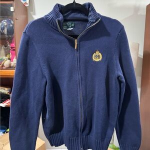 Polo Ralph Lauren Navy Zip-Up Sweater with Gold Crest